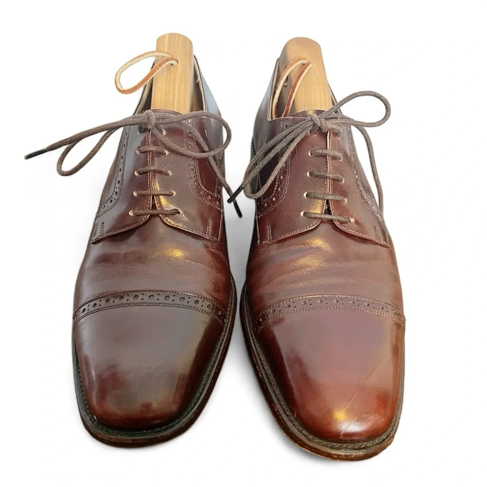 Guido - Men’s‎ Burgundy Leather Cap Toe Derby Oxford - Sz. 9
